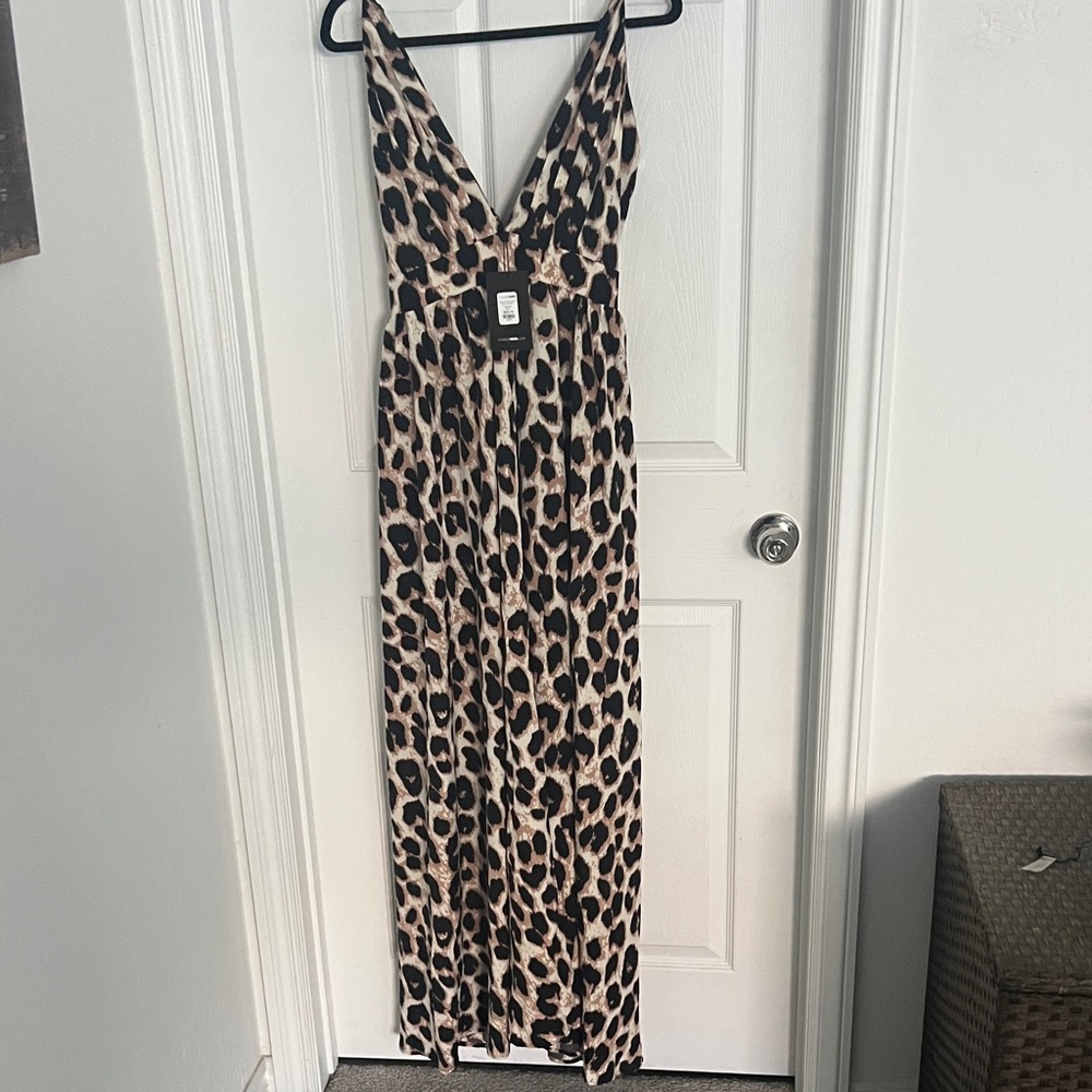 Fashion Nova Leopard Print Maxi Dress - Tan, Black